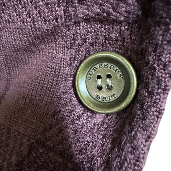 Burberry Brit Burgundy Merino Wool Silk Knit  Cardigan Size XS Minimalist Prep - Picture 6 of 13